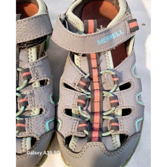 Merrell Kids Closed-Toe Sandals Size 2M Gray & Mint Green Leather/Textile Uppers - Picture 2 of 7